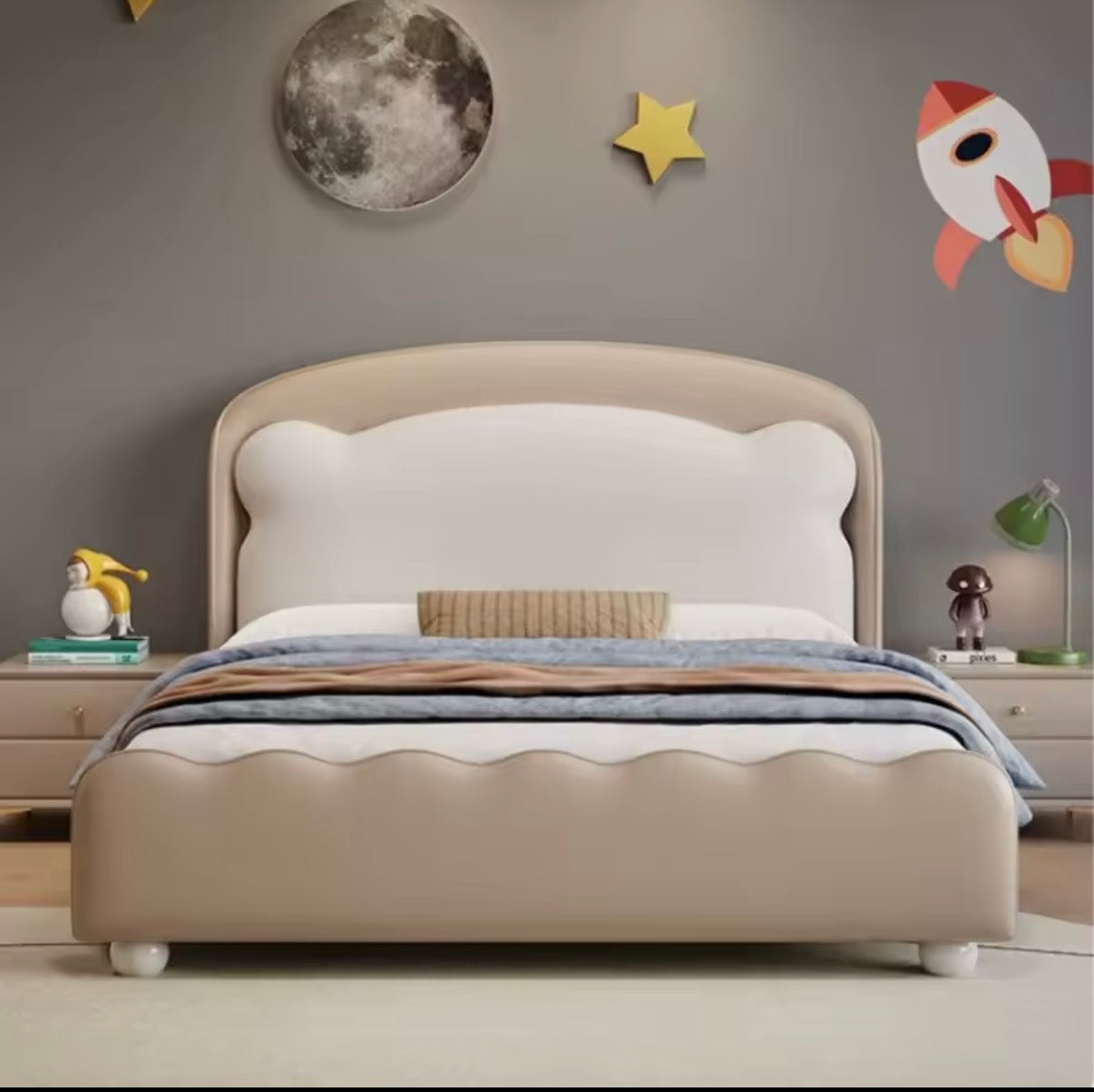 Tête de lit moderne 135x200cm, cadre de lit enfant, lit simple de luxe, table de chevet, chambre principale, mobilier de chambre en cuir Nappa souple