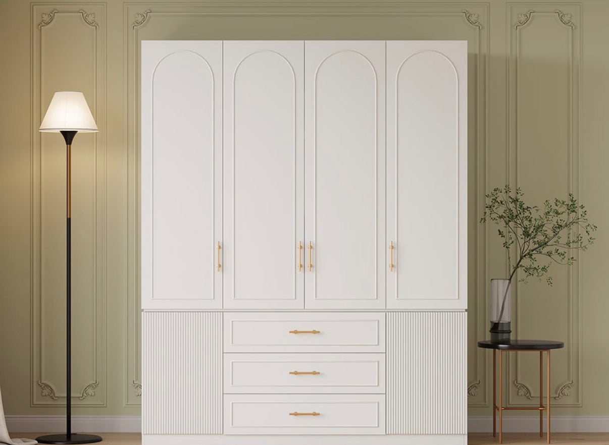 Armoire À Vêtements Blanche De Luxe Moderne Avec 3 Tiroirs Et 6 Portes