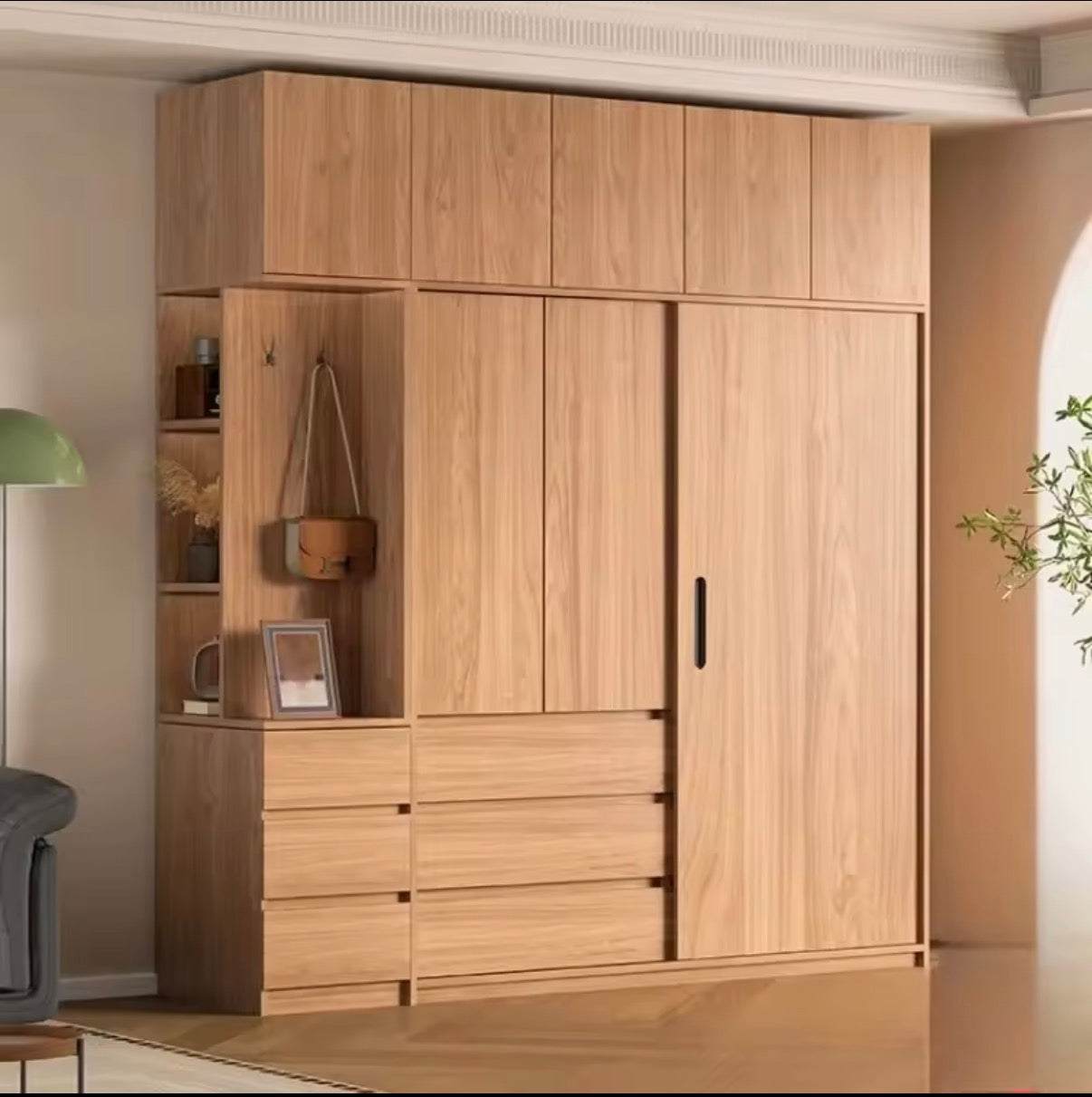 Armoire Double latérale en chêne, porte coulissante, organisateur de maison, armoires de rangement ouvertes, armoire de chambre à coucher, meubles nordiques