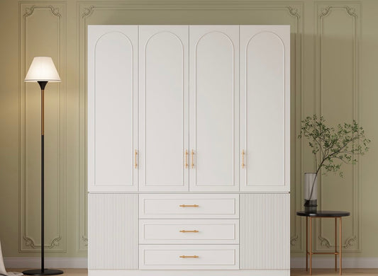 Armoire À Vêtements Blanche De Luxe Moderne Avec 3 Tiroirs Et 6 Portes