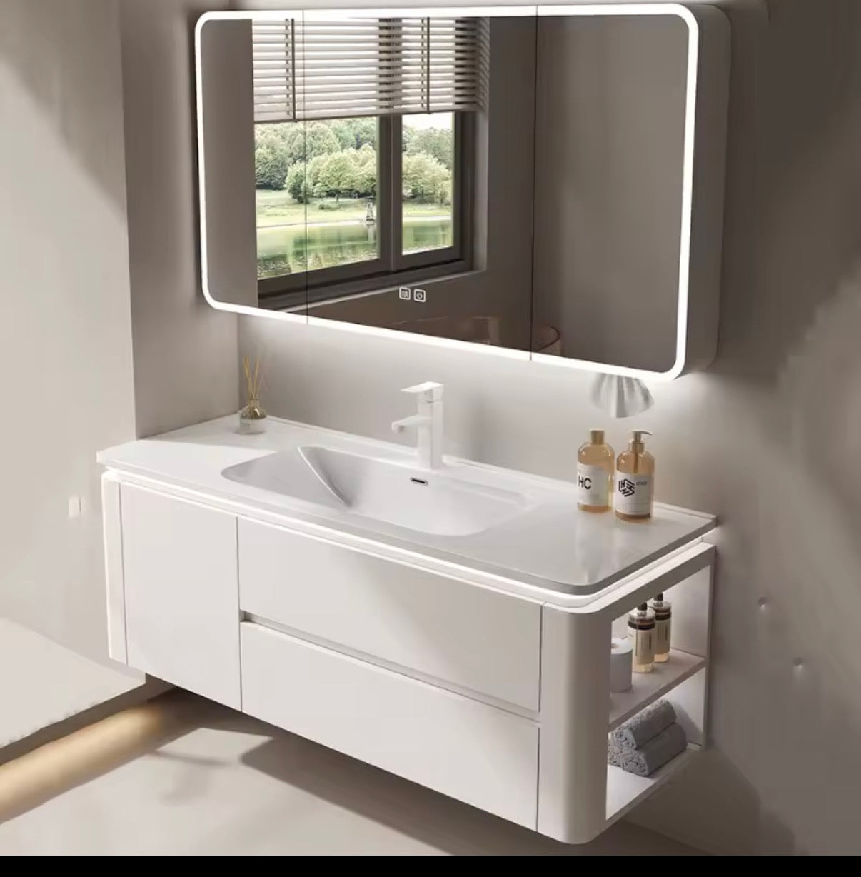 Lumière Led Assuite salle de bain armoire bassin conceptions miroir étagères armoires de salle de bain organisateur de douche Banyo Dolabi meubles de maison